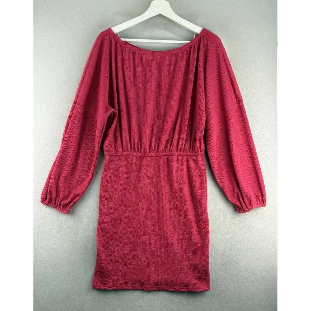 Dee Elly Women's‎ Sz M Fuchsia Gathered Waist Boat Neck Dolman Sleeve Mini Dress